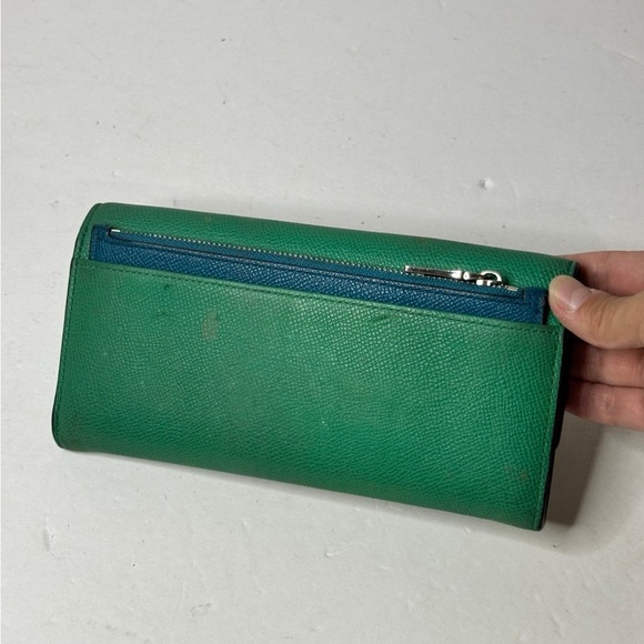 Coach Embossed Textured Leather Slim Envelope Wallet Pouch Green - Picture 2 of 12